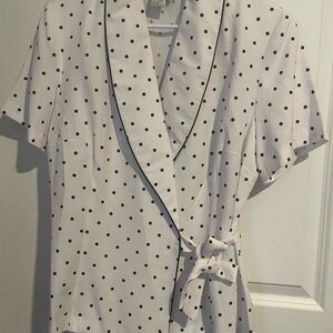 Sheri Martin White Blouse with Black Polka Dots Shoulder pads 21 P2P 25 S2Hem